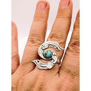 Kingman Turquoise Angel Wings Sterling Silver ring adjustable